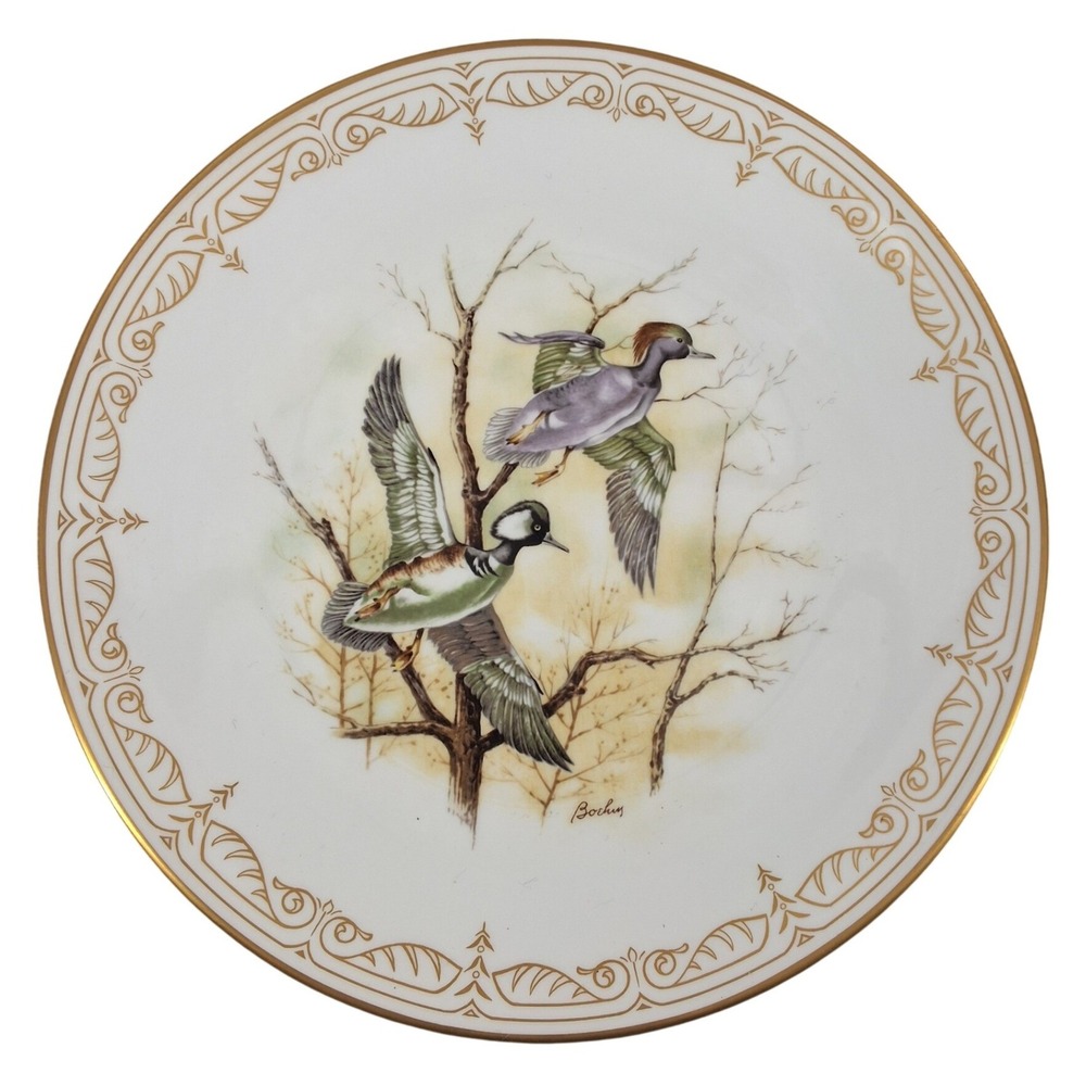 Edward Marshall Boehm Hooded Mergansers‎ Water Bird Bone China Plate Gold Rim